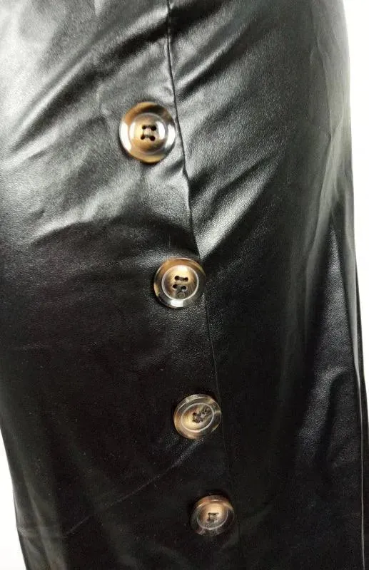 Belted Leather Pencil Midi Skirt with Slit