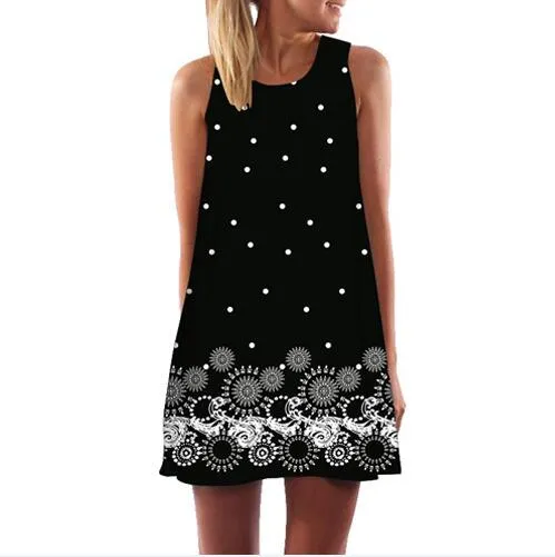 BHflutter Women Dress 2018 New Arrival Rose Print Sleeveless Summer Dress O neck Casual Loose Mini Chiffon Dresses Vestidos