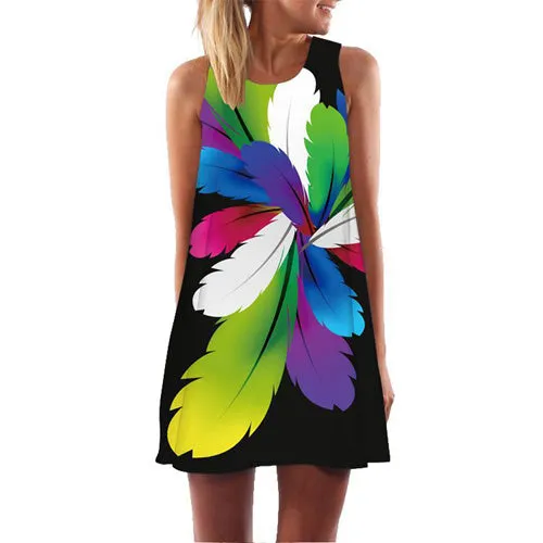 BHflutter Women Dress 2018 New Arrival Rose Print Sleeveless Summer Dress O neck Casual Loose Mini Chiffon Dresses Vestidos
