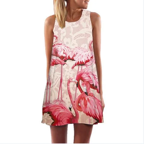 BHflutter Women Dress 2018 New Arrival Rose Print Sleeveless Summer Dress O neck Casual Loose Mini Chiffon Dresses Vestidos