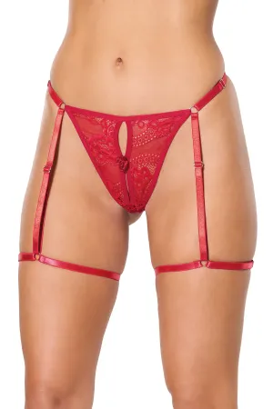 Coquette Lingerie Sexy Lace Gartered Thong Panty Red