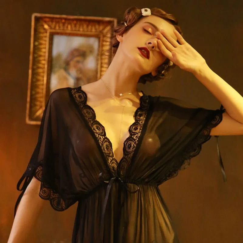 Deep V Mesh Maid Dress