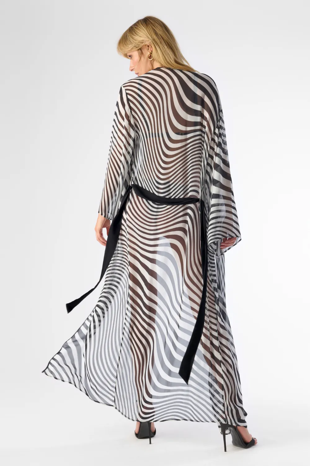 Fever Long Beach Kimono in Black & White