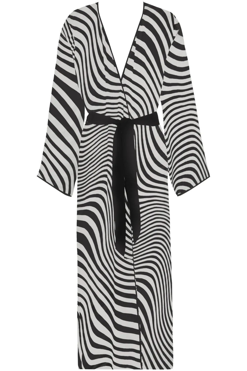 Fever Long Beach Kimono in Black & White