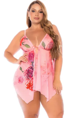 Flirty Floral Print Mesh Babydoll with Front Tie