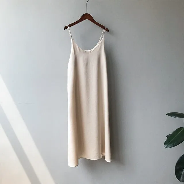 Mooirue Spring 2019 Woman Tank Dress Casual Satin Sexy Camisole Elastic Female Home Beach Dresses