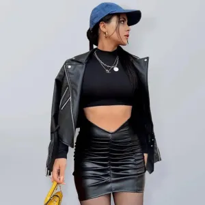 Pleated PU Leather Mini Skirt