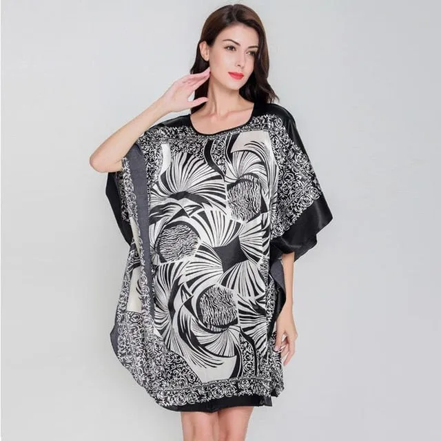Plus Size Black Women's Summer Lounge Robe Lady New Sexy Home Dress Rayon Nightgown Large Loose Sleepwear Bathrobe Gown S002-B