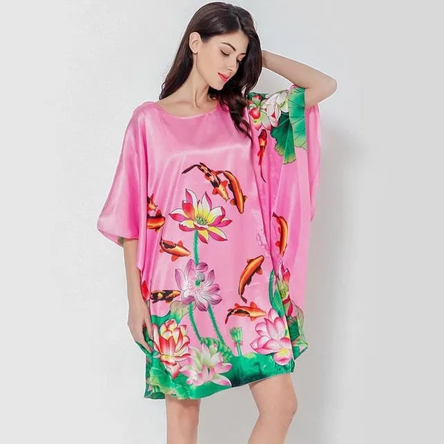 Plus Size Black Women's Summer Lounge Robe Lady New Sexy Home Dress Rayon Nightgown Large Loose Sleepwear Bathrobe Gown S002-B