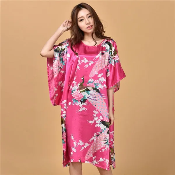Plus Size Black Women's Summer Lounge Robe Lady New Sexy Home Dress Rayon Nightgown Large Loose Sleepwear Bathrobe Gown S002-B