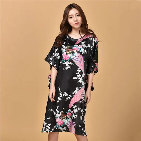 Plus Size Black Women's Summer Lounge Robe Lady New Sexy Home Dress Rayon Nightgown Large Loose Sleepwear Bathrobe Gown S002-B