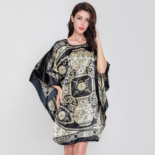 Plus Size Black Women's Summer Lounge Robe Lady New Sexy Home Dress Rayon Nightgown Large Loose Sleepwear Bathrobe Gown S002-B