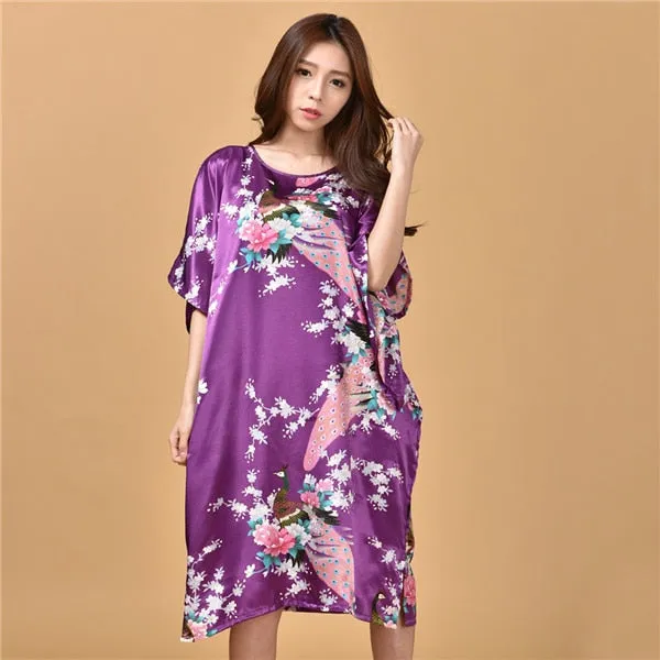Plus Size Black Women's Summer Lounge Robe Lady New Sexy Home Dress Rayon Nightgown Large Loose Sleepwear Bathrobe Gown S002-B