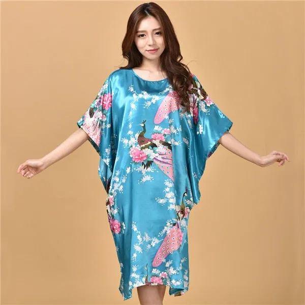 Plus Size Black Women's Summer Lounge Robe Lady New Sexy Home Dress Rayon Nightgown Large Loose Sleepwear Bathrobe Gown S002-B