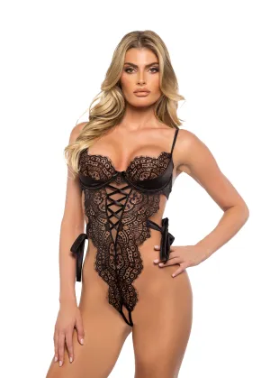Roma Confidential Dreamer's Lust Scalloped Eyelash Lace Satin Teddy Black