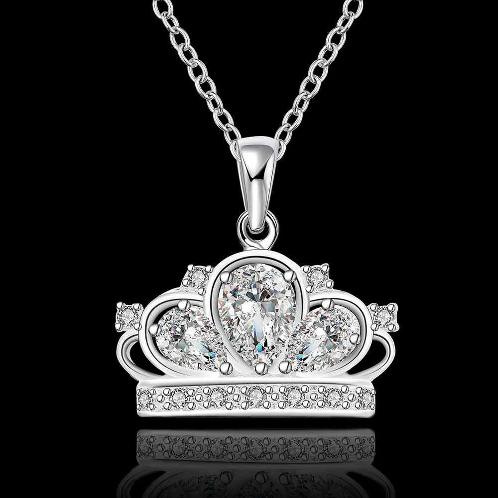 silver plated Chain big shine crown Necklaces Pendants Men jewelry 579 ELY