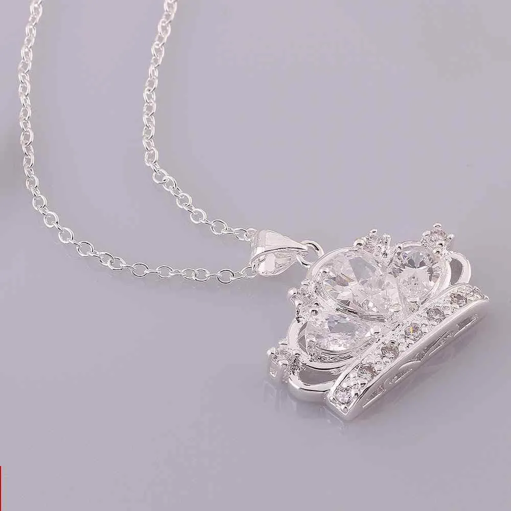 silver plated Chain big shine crown Necklaces Pendants Men jewelry 579 ELY