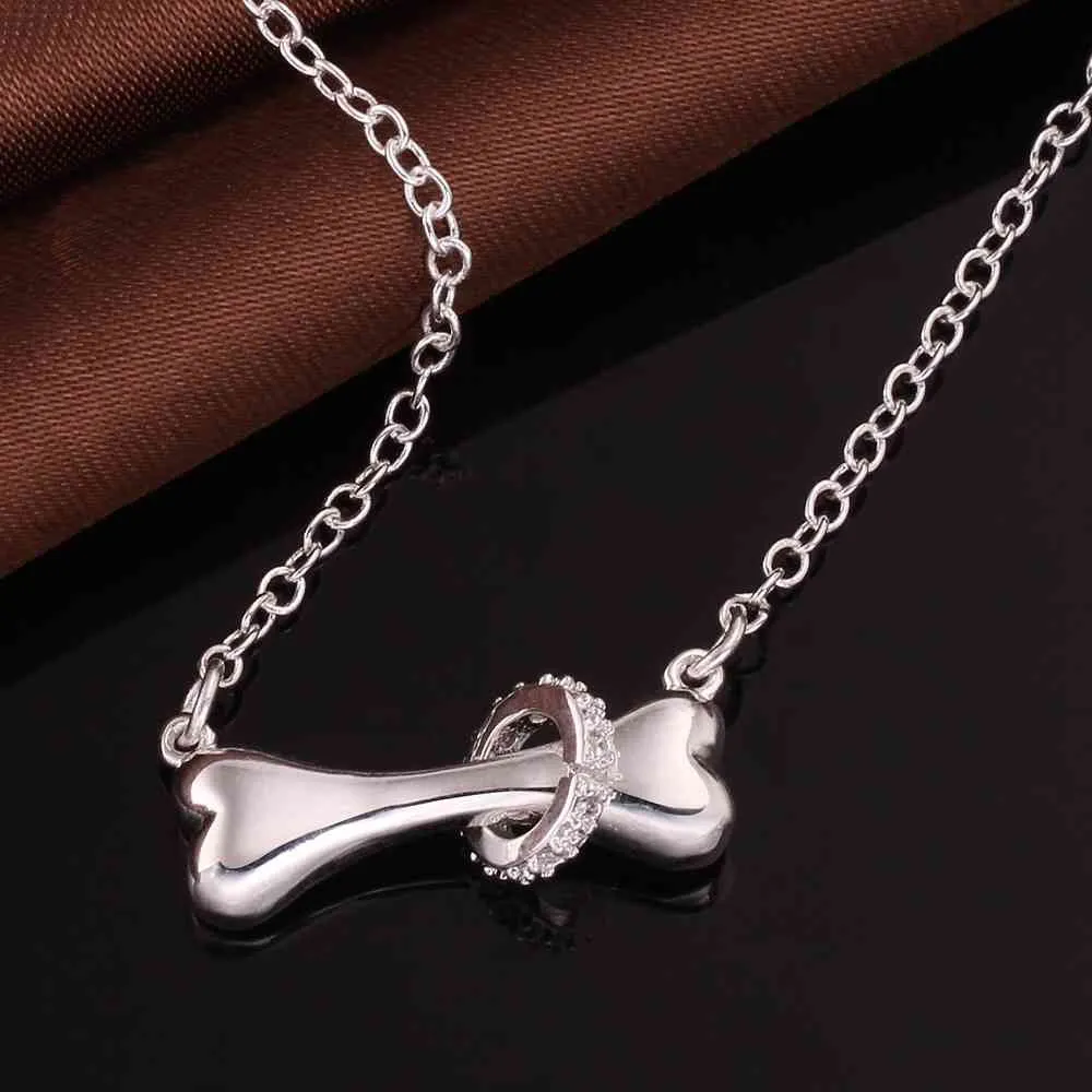 silver plated Chain bone for circle Necklaces Pendants Men jewelry 624 ELY