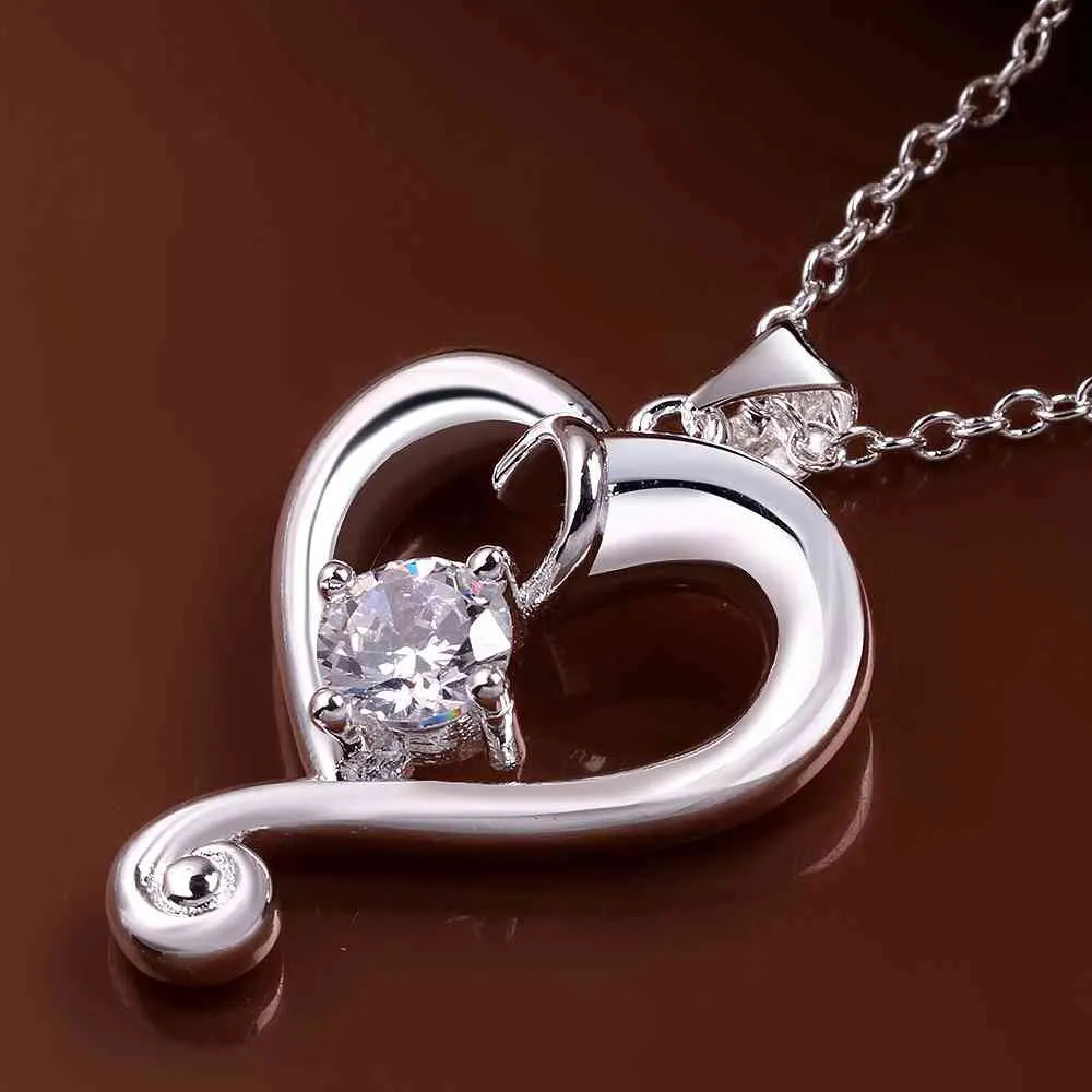silver plated Chain heart white stone Necklaces Pendants Men jewelry 6 3 ELY