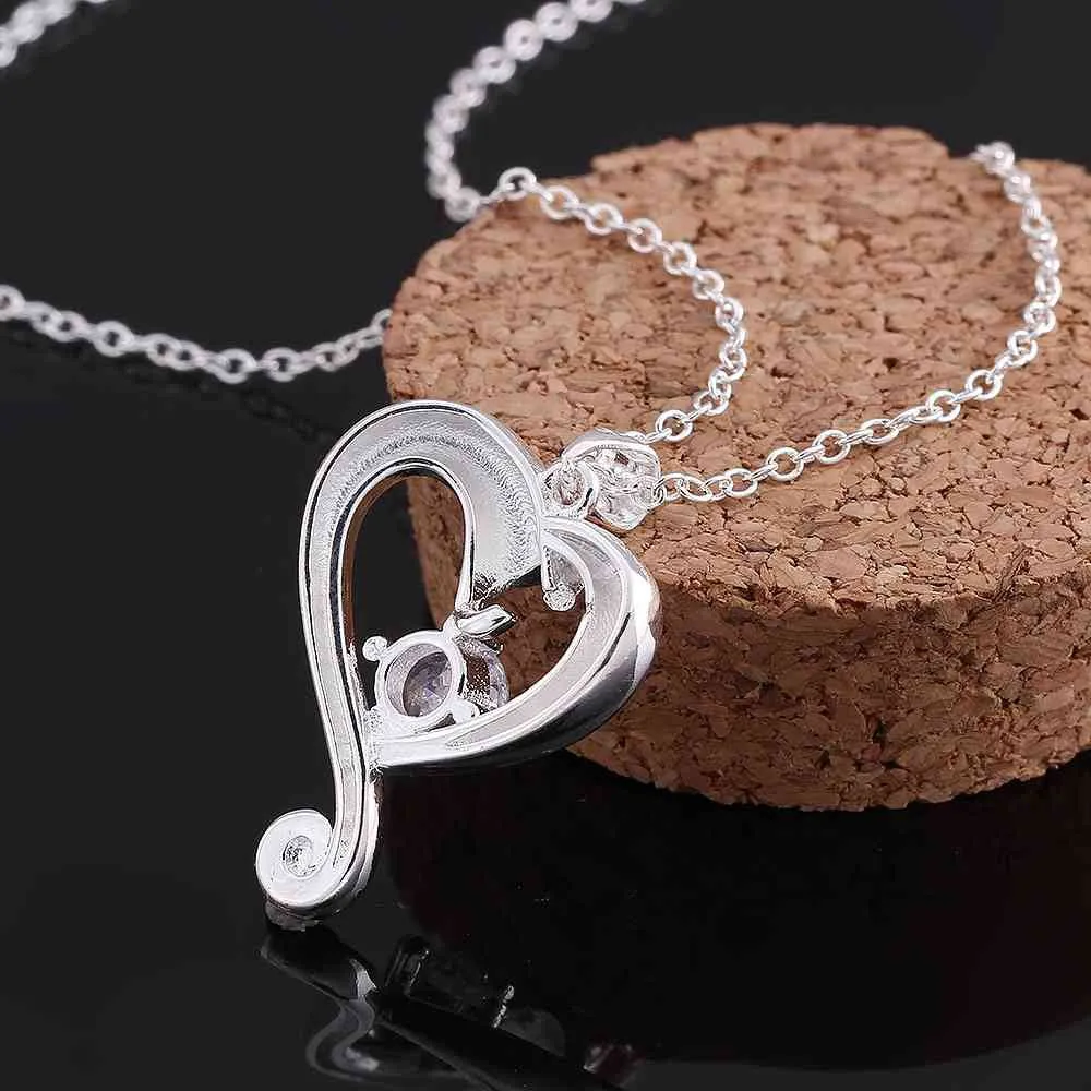 silver plated Chain heart white stone Necklaces Pendants Men jewelry 6 3 ELY