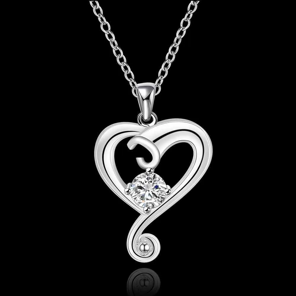 silver plated Chain heart white stone Necklaces Pendants Men jewelry 6 3 ELY