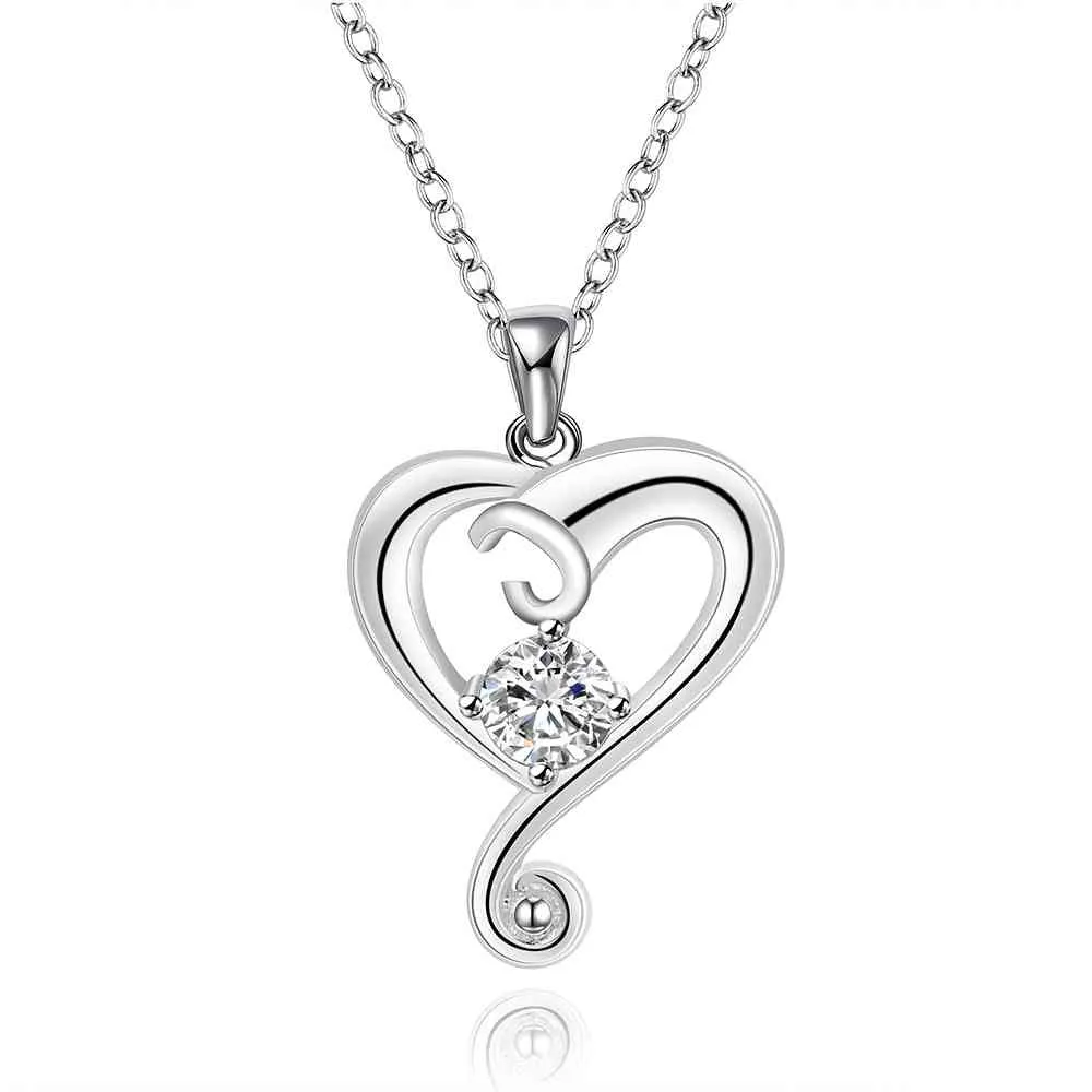 silver plated Chain heart white stone Necklaces Pendants Men jewelry 6 3 ELY