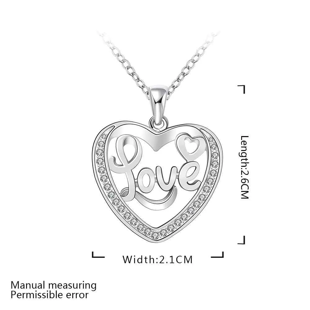 silver plated Chain love word in heart Necklaces Pendants Men jewelry 634 ELY