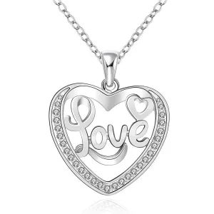 silver plated Chain love word in heart Necklaces Pendants Men jewelry 634 ELY