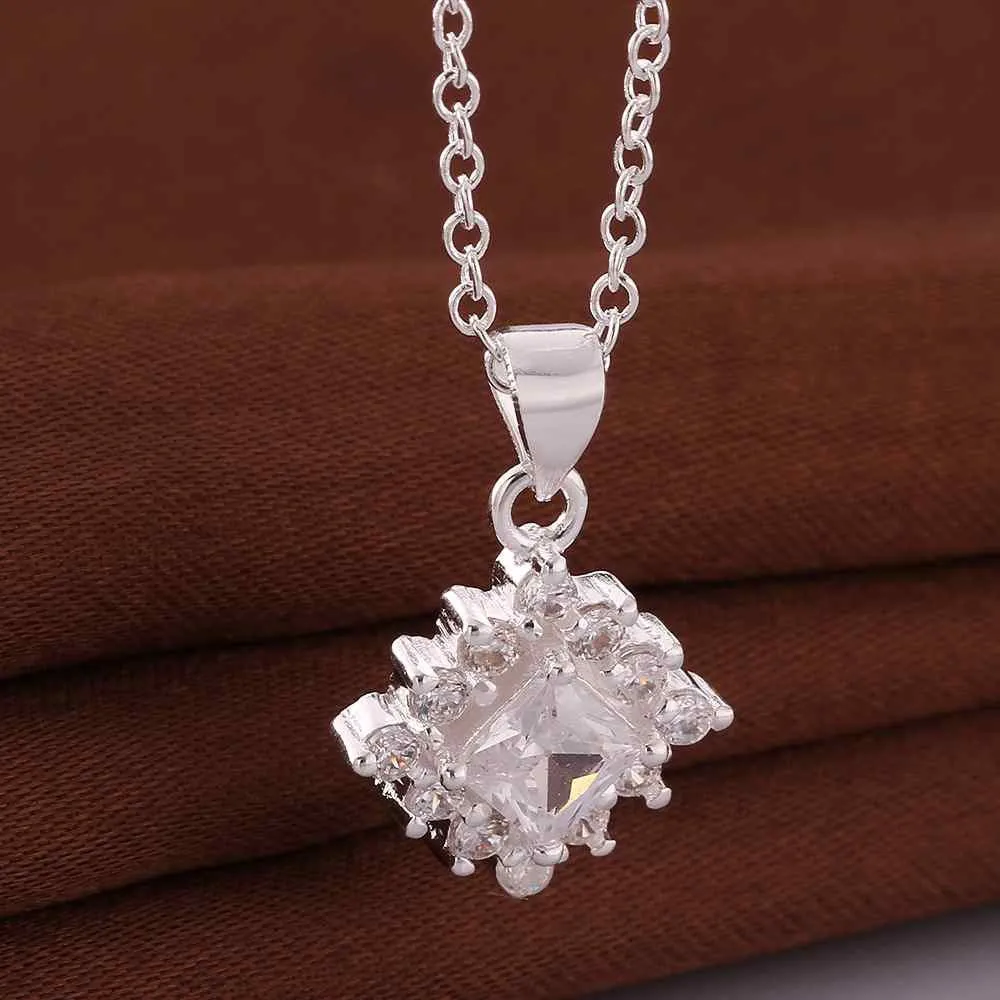 silver plated Chain shine light square Necklaces Pendants Men jewelry 582 ELY