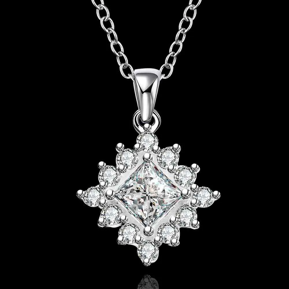 silver plated Chain shine light square Necklaces Pendants Men jewelry 582 ELY
