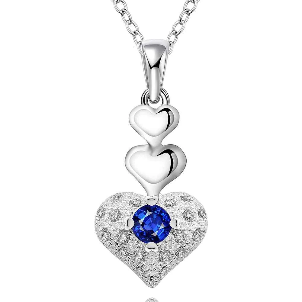 silver plated Chain three heart and heart Necklaces Pendants Men jewelry 64 ELY