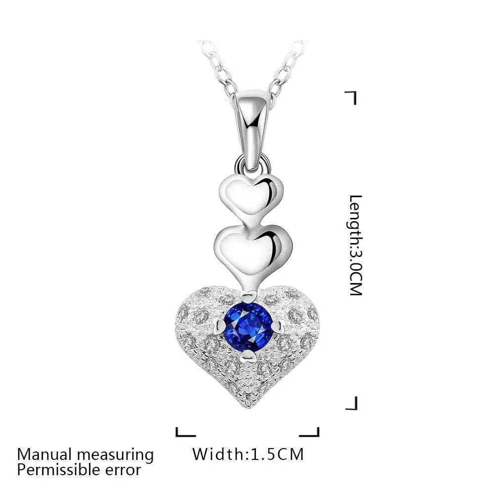 silver plated Chain three heart and heart Necklaces Pendants Men jewelry 64 ELY