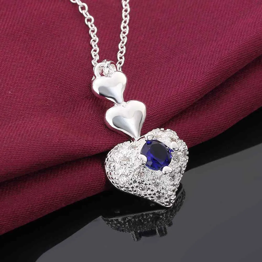 silver plated Chain three heart and heart Necklaces Pendants Men jewelry 64 ELY
