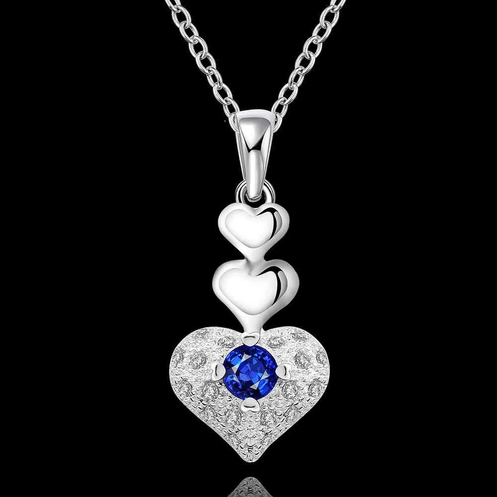 silver plated Chain three heart and heart Necklaces Pendants Men jewelry 64 ELY