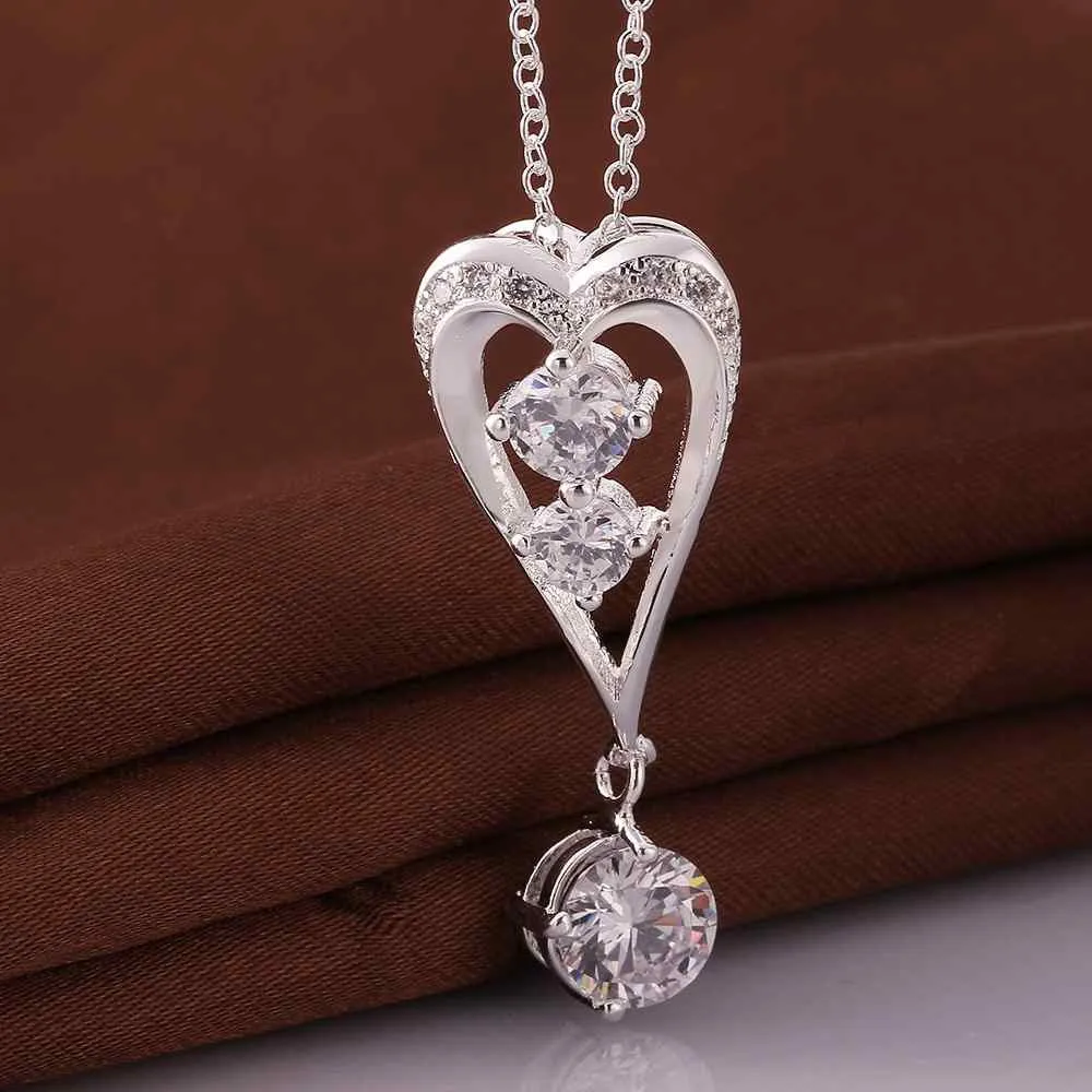 silver plated Chain two drip in heart Necklaces Pendants Men jewelry 632 ELY