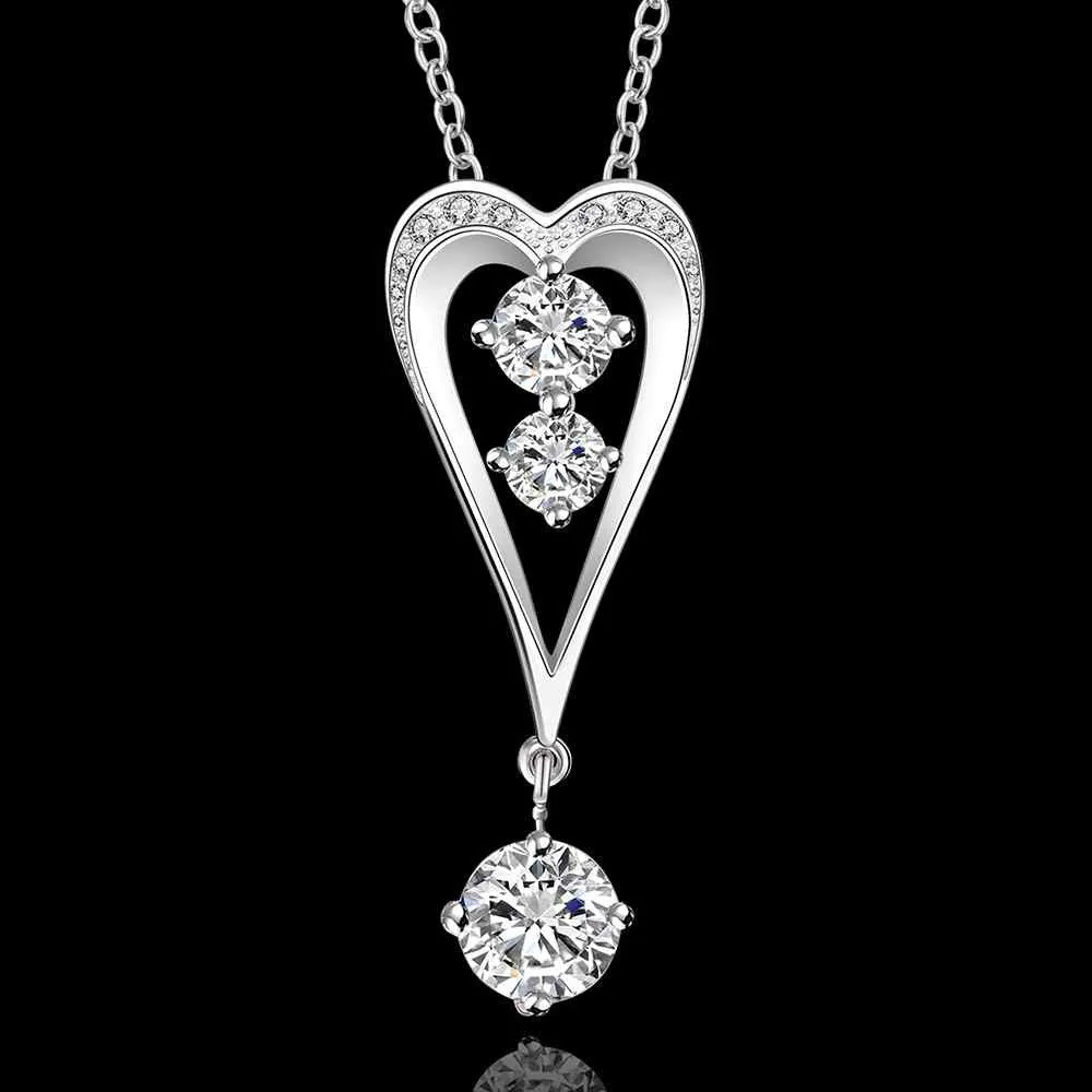 silver plated Chain two drip in heart Necklaces Pendants Men jewelry 632 ELY