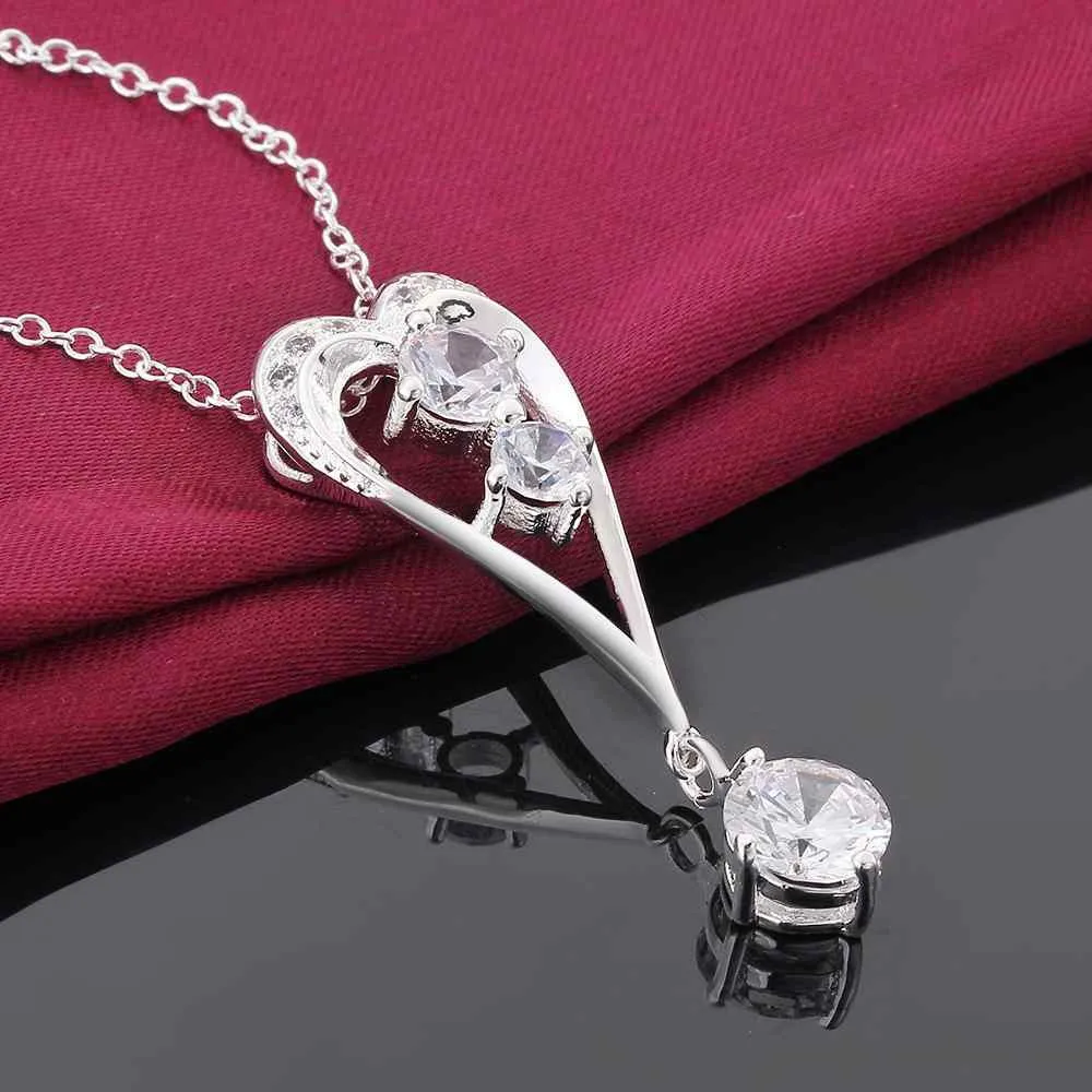 silver plated Chain two drip in heart Necklaces Pendants Men jewelry 632 ELY
