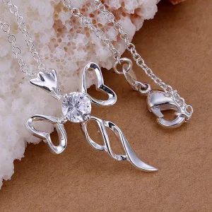 silver plated pendant necklace cross vintage necklace Costume Jewellery ELY