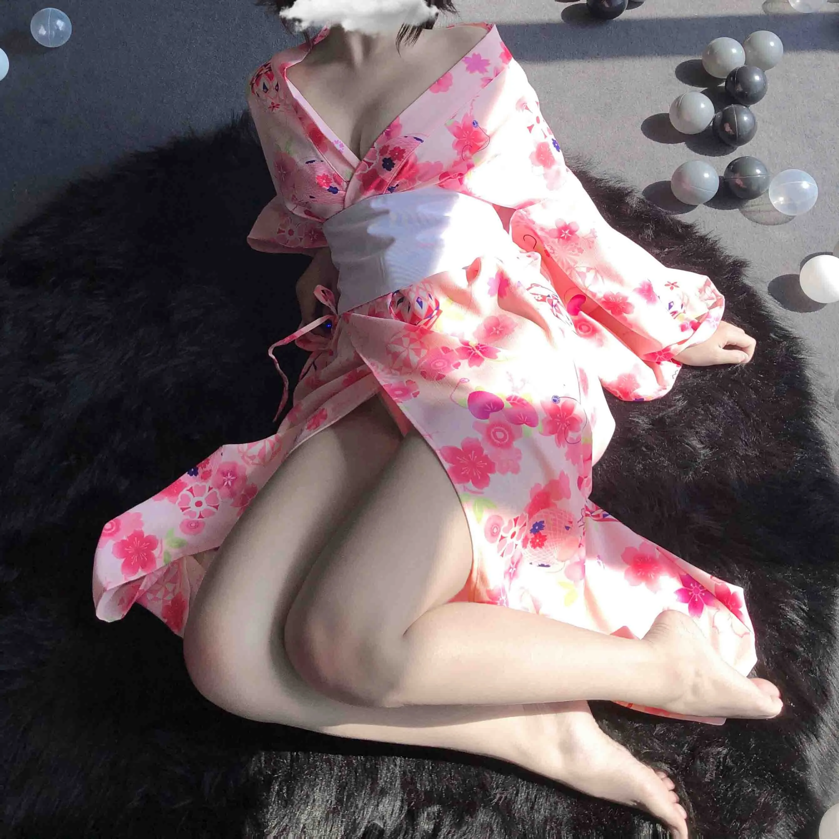 T-1140 Erotic lingerie chiffon vintage print kimono