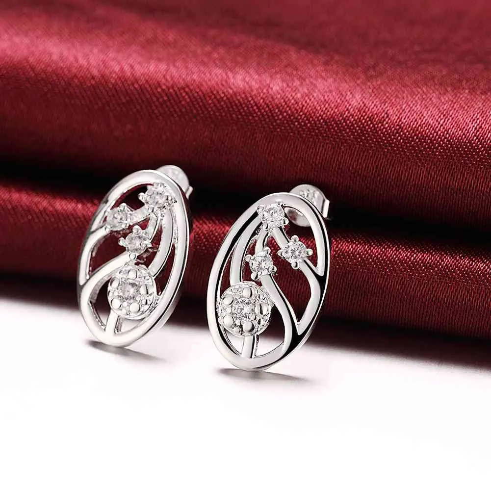 Vintage Love silver earing Snow net stud brinco 194 ELY