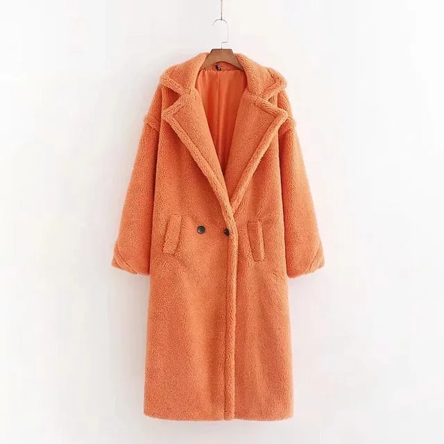 Winter red pink teddy coat women faux fur coat vintage Thick Warm long winter coat women teddy jacket lady Lambswool outwear