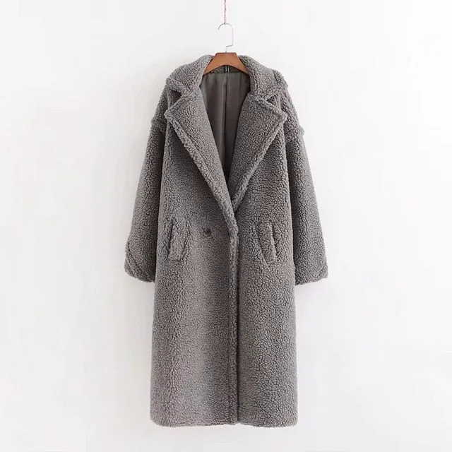 Winter red pink teddy coat women faux fur coat vintage Thick Warm long winter coat women teddy jacket lady Lambswool outwear