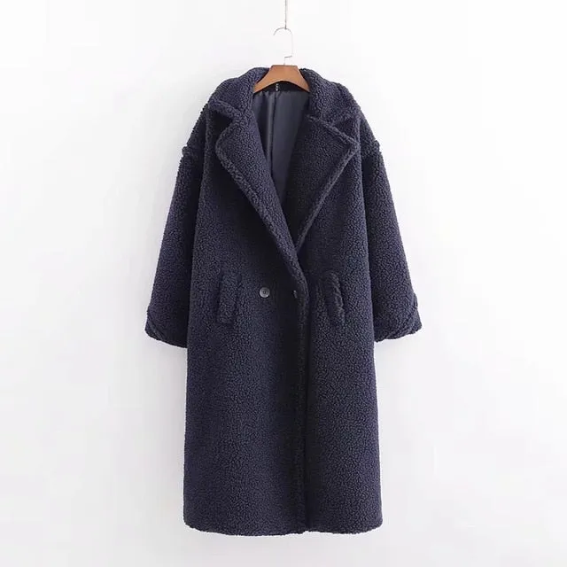 Winter red pink teddy coat women faux fur coat vintage Thick Warm long winter coat women teddy jacket lady Lambswool outwear