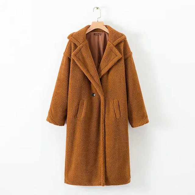 Winter red pink teddy coat women faux fur coat vintage Thick Warm long winter coat women teddy jacket lady Lambswool outwear